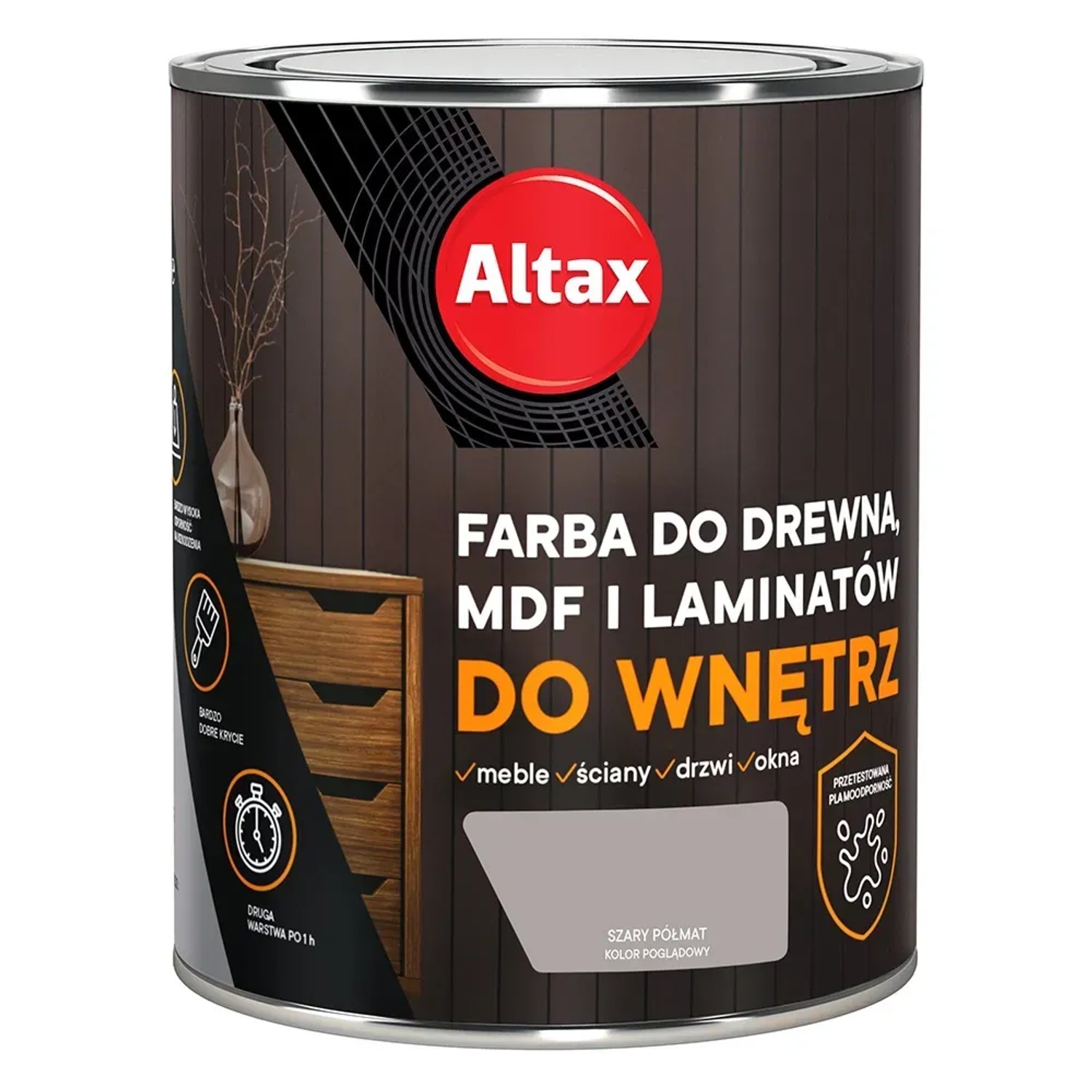 Farba do drewna ALTAX do wnętrz szary 750 ml