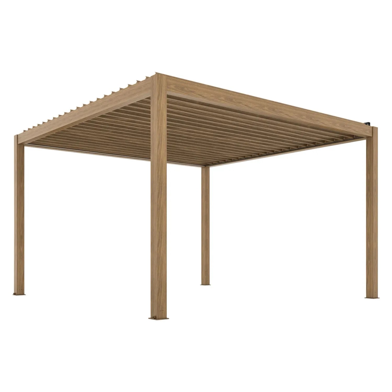 Pergola LUXE LED z dachem elektrycznym w kolorze drewna - 4 x 4 m