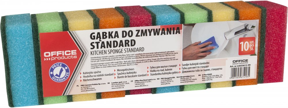 Gąbka do zmywania Office Products, Standard, 10 sztuk, mix kolorów