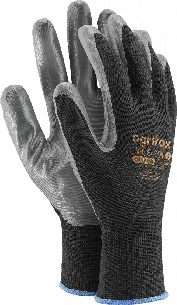 Rękawice robocze Ogrifox OX-NITRICAR BS, powlekane, rozmiar 8, czarno-szary