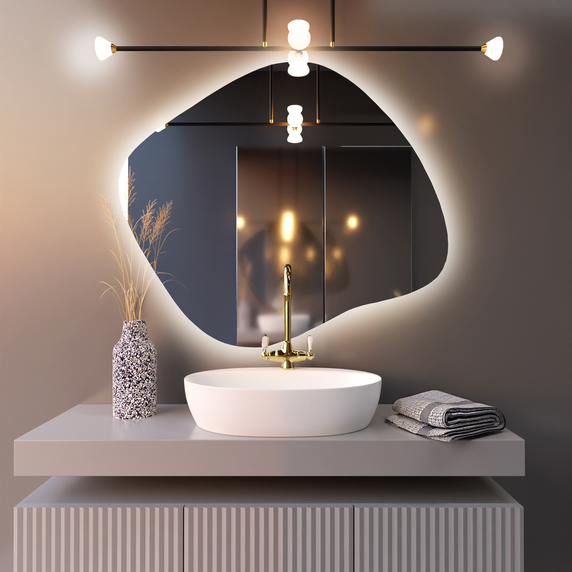 Baltica Design Bright Stain III lustro 80x70 cm barwa neutralna z matą grzewczą