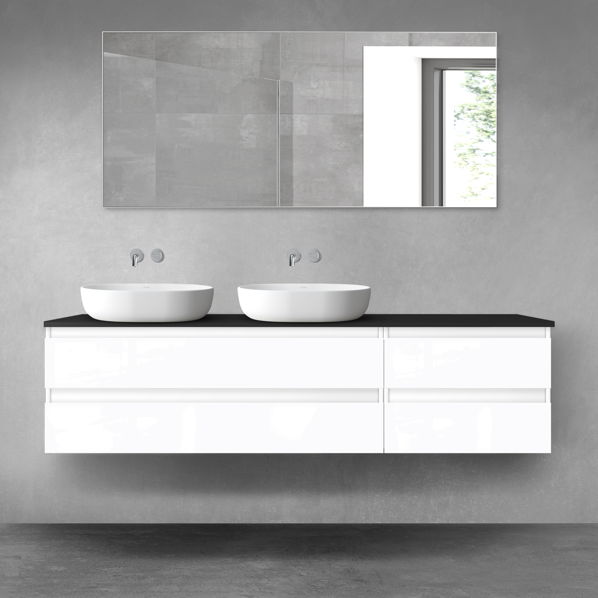 Oltens Vernal zestaw mebli łazienkowych 180 cm z blatem biały połysk/czarny mat 68615000 - Wysyłka w 24h