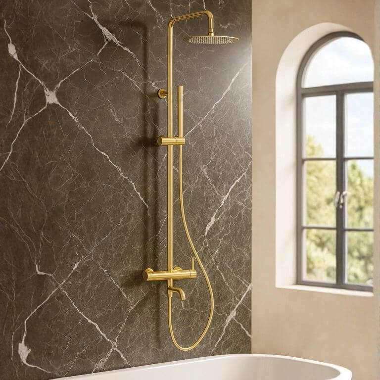 Balneo Cascade zestaw prysznicowy ścienny z deszczownicą złoty H0301040505