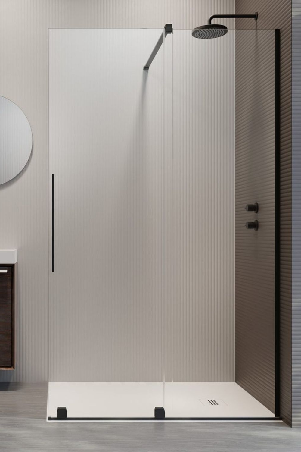 Radaway Furo Black Walk-In drzwi prysznicowe 53,8 cm uchylne czarny mat/szkło przezroczyste 10106538-54-01R