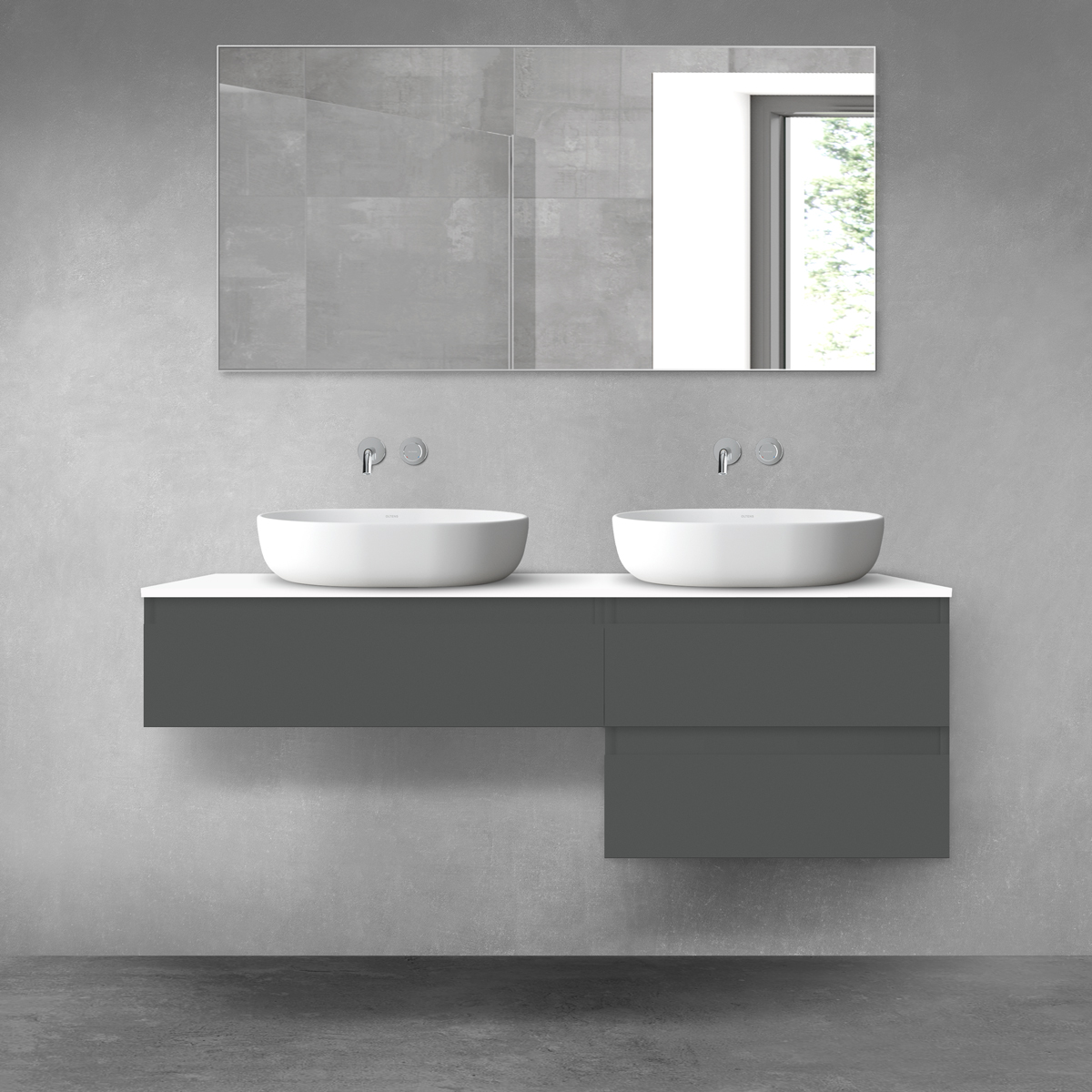 Oltens Vernal zestaw mebli łazienkowych 140 cm z blatem grafit mat/biały połysk 68290400 - Wysyłka w 24h