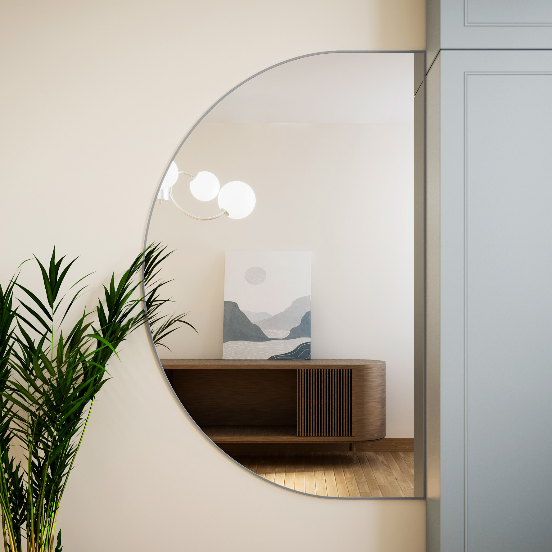 Baltica Design Tiny Border Semi Round lustro 130x65 cm srebrne