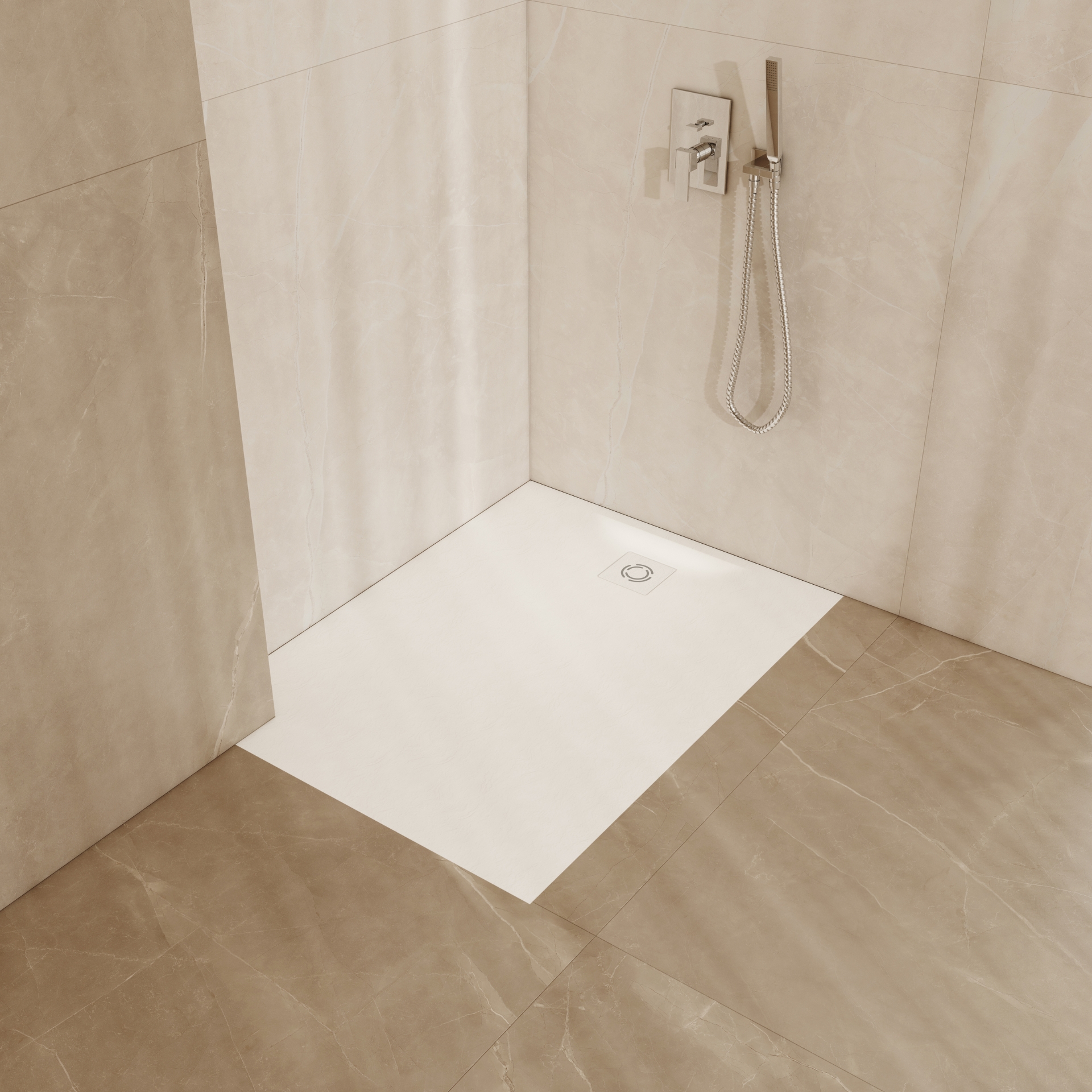 Schedline Magnific White Stone brodzik prostokątny z maskownicą 140x90 cm biały 3SP.M1K-90140/B/ST-M9/B/ST