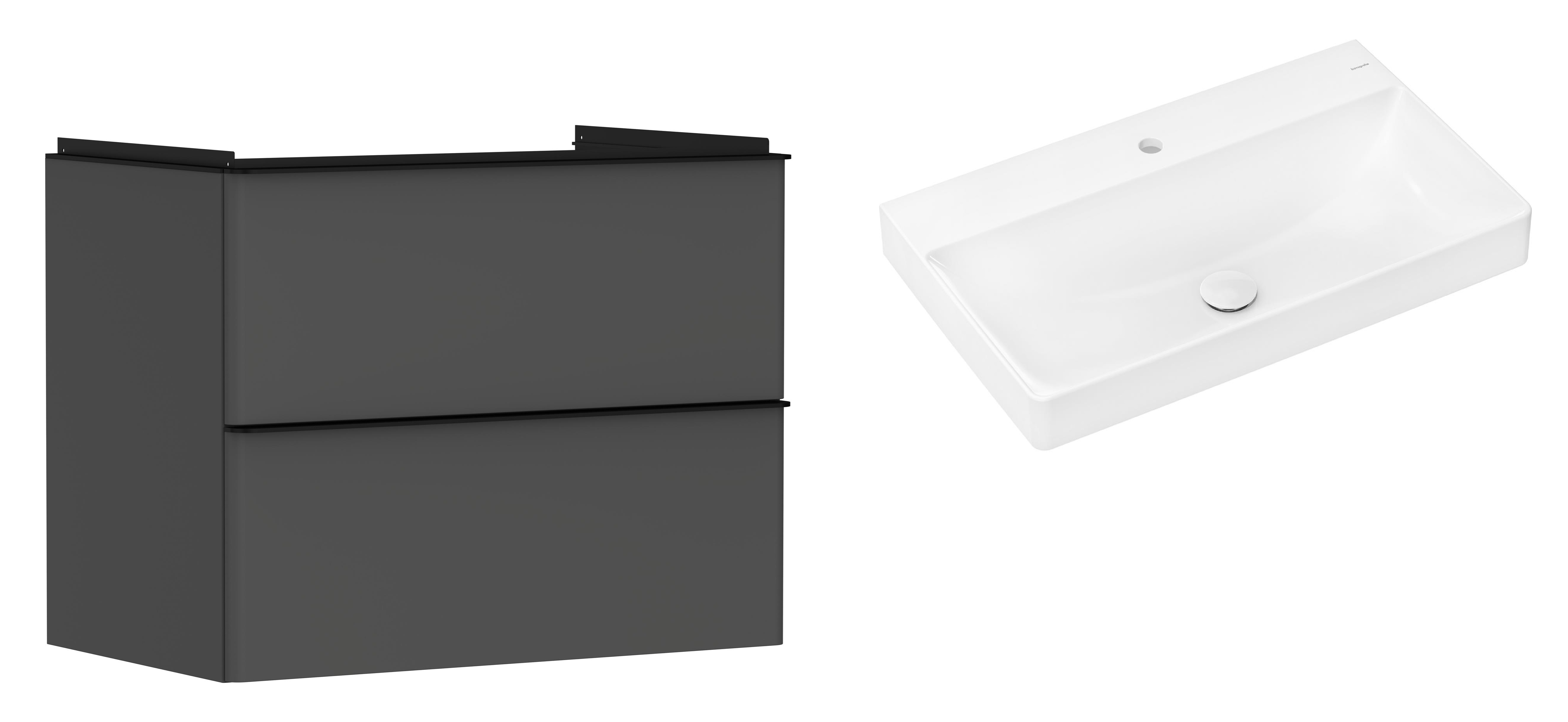 Hansgrohe Xelu Q szafka wisząca z umywalką 80x48 cm szary diament mat/czarny mat/biały (54028670, 61020450)