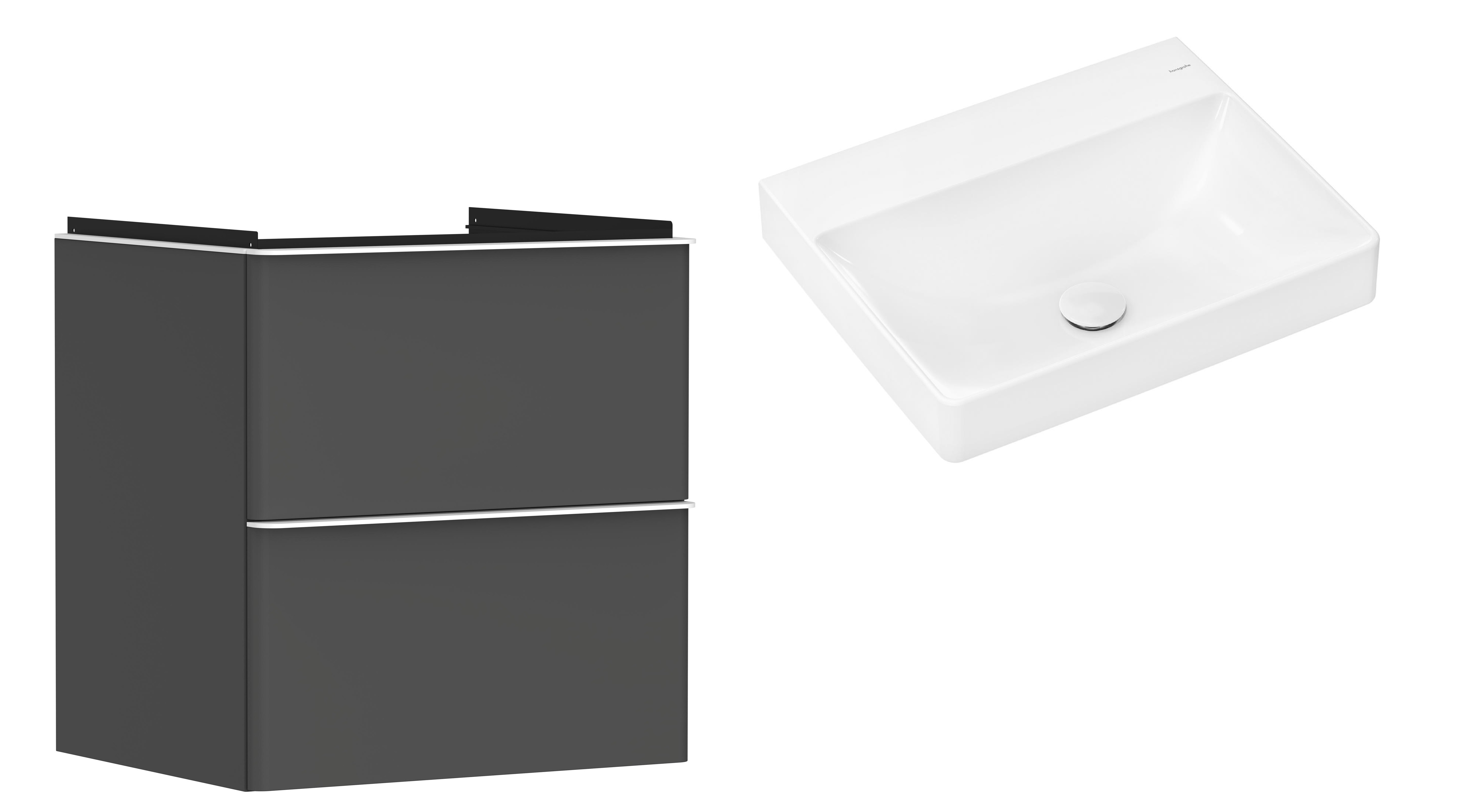 Hansgrohe Xelu Q szafka wisząca z umywalką 60x48 cm szary diament mat/biały mat/biały (54024700, 61017450)