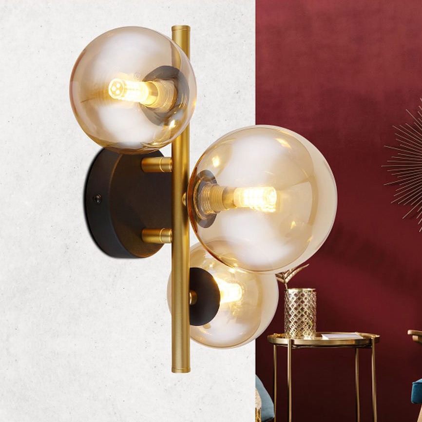 Globo Lighting Riha kinkiet 3x3,5W czarny mat/złoty mat/szkło bursztynowe 56135-3W