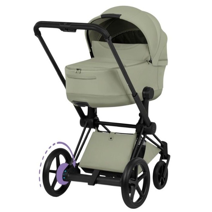 Cybex e-Priam 5.0 Style - elektryczny wózek głęboko-spacerowy 2w1-Sage Green-Matt Black (with black leather)