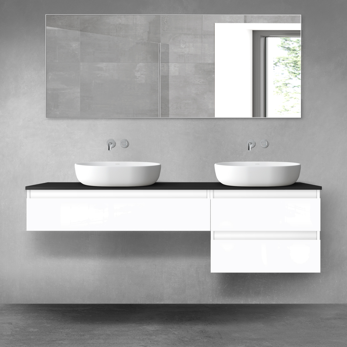 Darmowa Dostawa - Zestaw mebli łazienkowych 160x46.4x48.6 cm podumywalkowa wisząca biała-czarna Oltens Vernal 68330000