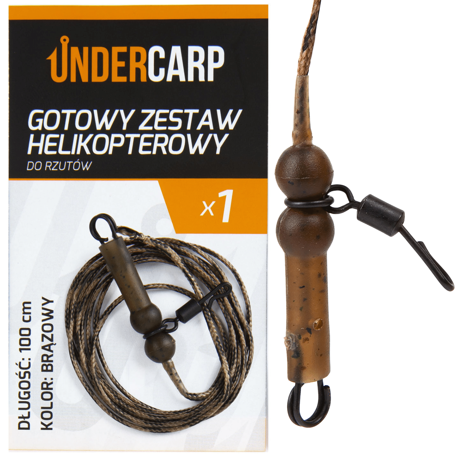UnderCarp Gotowy zestaw karpiowy helikopterowy do rzutów brązowy 100 cm