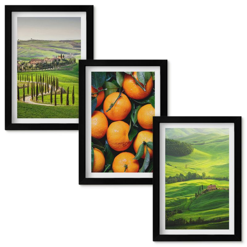 Obrazy Do Sypialni Wallfluent Krajobraz wsi Włochy pomarańcze Czarna rama 20x30cm 3 szt.
