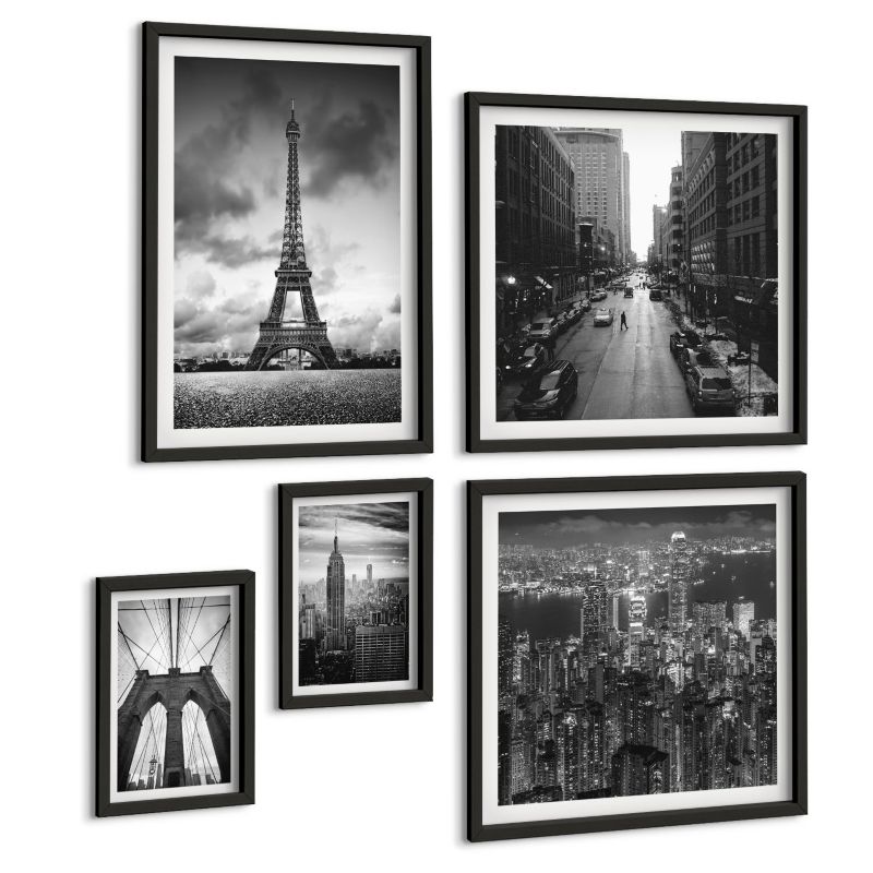 Komplet 5 Obrazów ArtPrintCave (2x50x50+2x20x30+40x60cm) Czarna rama Letnie plaże krajobraz morza 1 kpl.