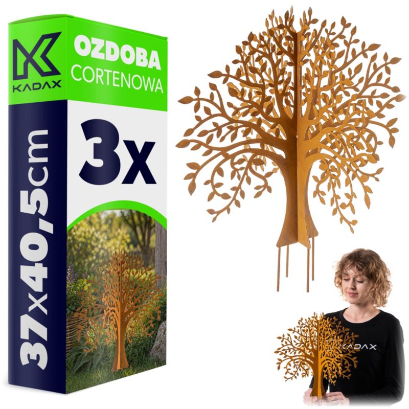 Ozdoba KADAX ogrodowa corten rdzewiona drzewo stalowa 3 szt.
