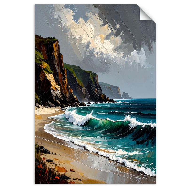 Plakaty samoprzylepne do salonu sypialni Feeby Morze Plaża Skały Góry 70x100cm 1szt