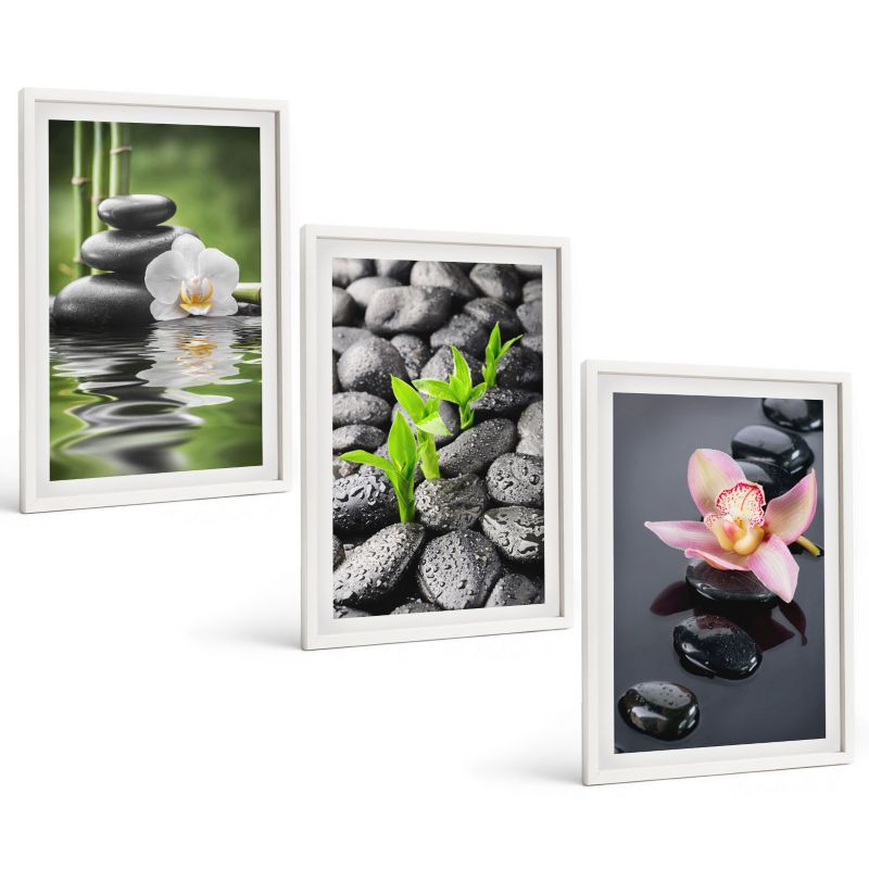 Zestaw Obrazów 3 Częściowy ArtPrintCave Białe Ramki 40x60 cm Dekoracja do Sypialni Spokojna kompozycja zen 1 kpl.