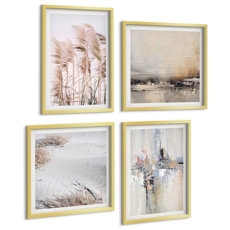 Zestaw Obrazów 4 Częściowy ArtPrintCave (2x50x50+2x40x60cm) Złota rama Roślinność abstrakcyjne wzory 1 kpl.