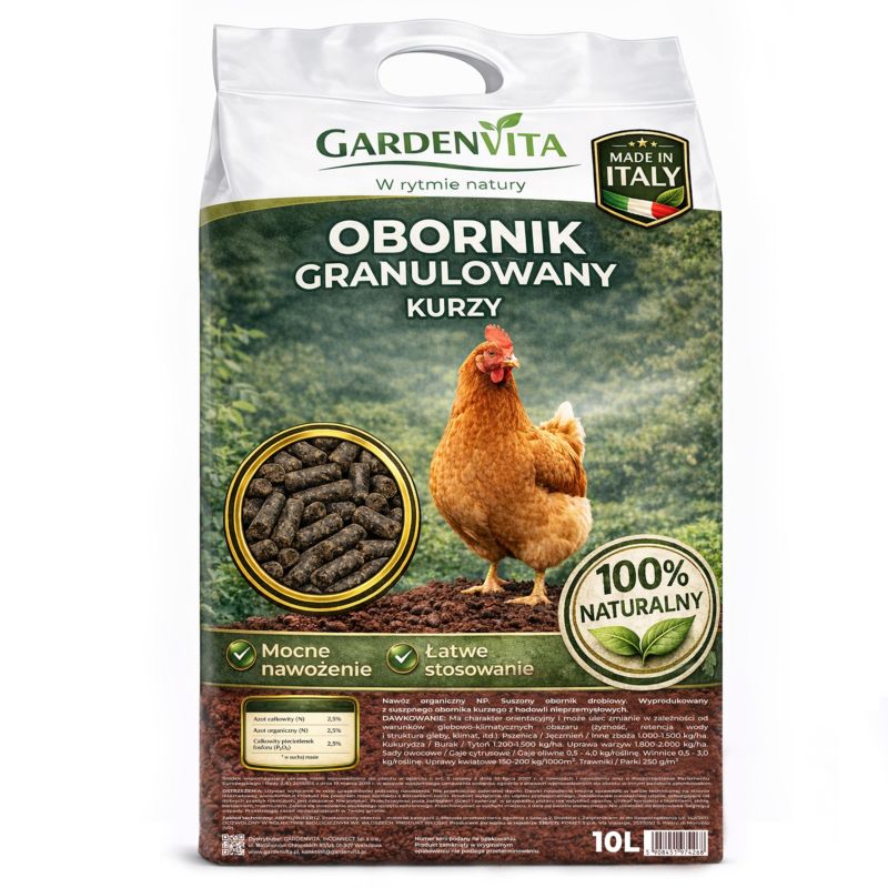 Obornik Granulowany Kurzy GARDENVITA 10L Naturalny Nawóz do Ogrodu Warzyw 1 szt.