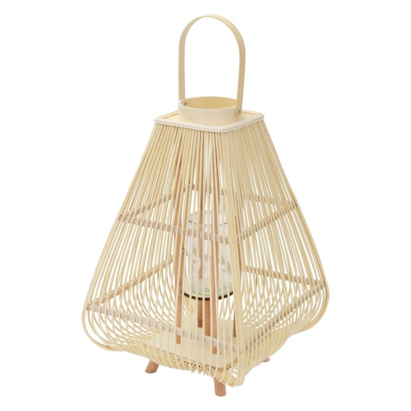 Lampion bambusowy ECD Germany latarnia ogrodowa 73,5 cm dekoracyjny boho z uchwytem szklanym wkładem świecznik balkon salon 1 szt.