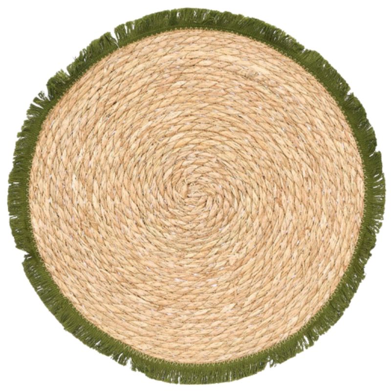 Podkładka na stół KINVARA boho okrągła beżowo-zielona z frędzlami 41 cm 1 szt.