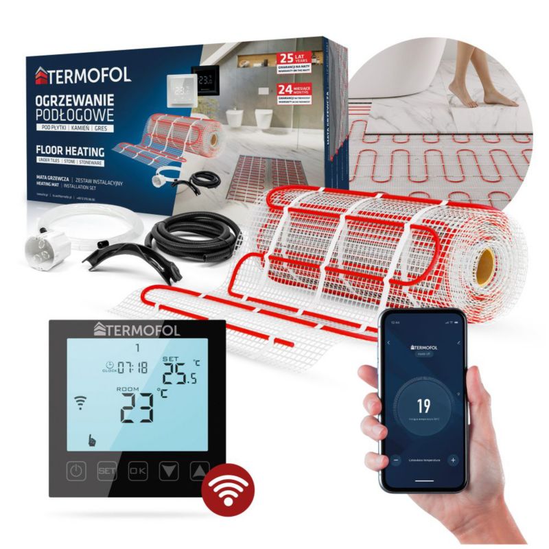 Zestaw mata grzewcza TERMOFOL moc 150W/m² szerokość 50 cm powierzchnia 1.5m² + termoregulator TF-WIFI Black 1kpl