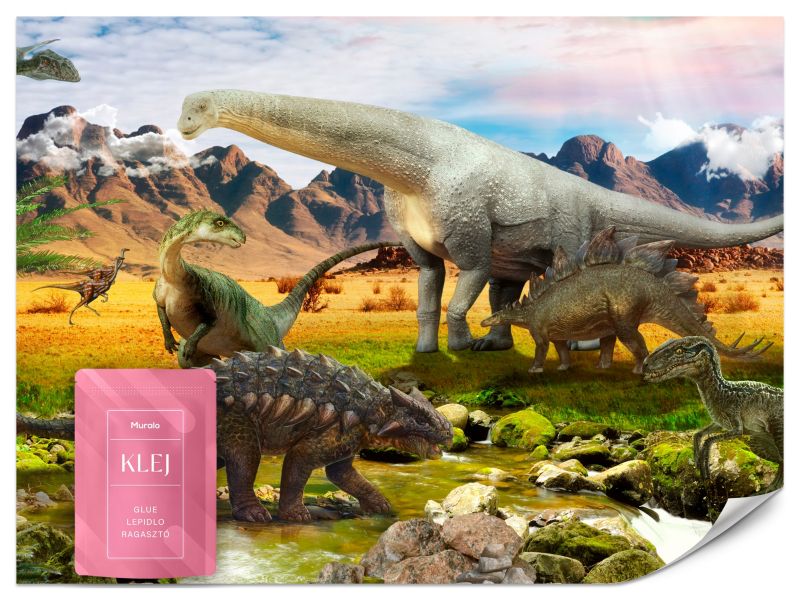 Fototapeta Muralo Dinozaury Nad Rzeką Do Pokoju Dziecka 100x70 cm 1szt.