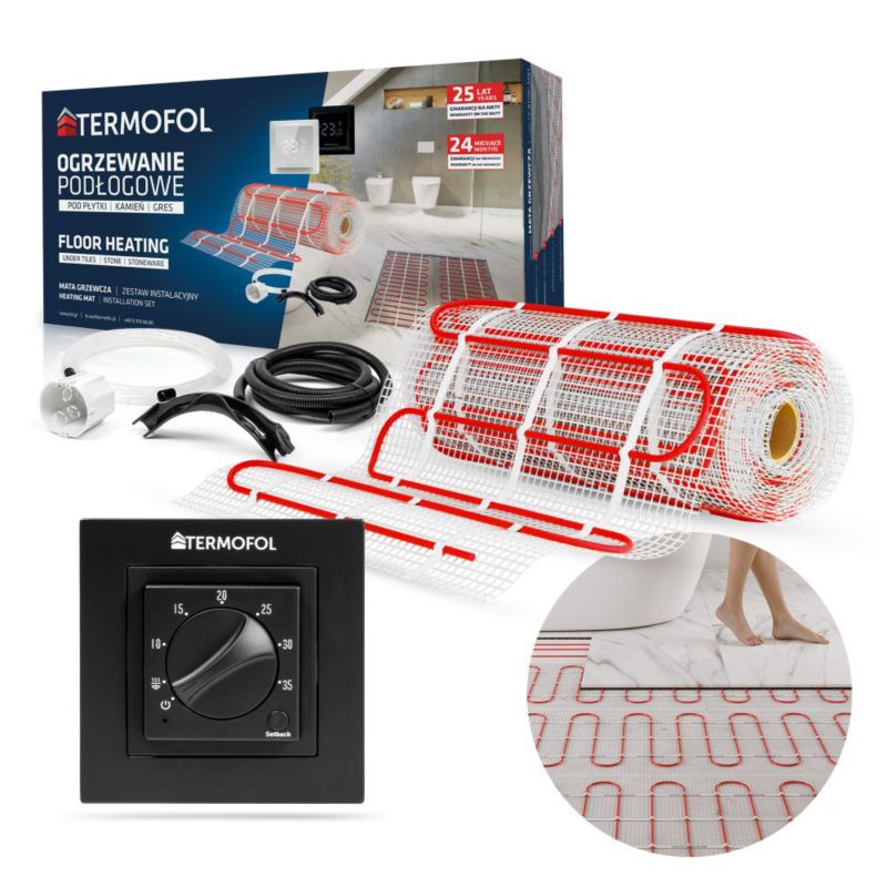Zestaw mata grzewcza TERMOFOL moc 150W/m² szerokość 50 cm powierzchnia 2m² + termoregulator TF-H3 Black 1kpl