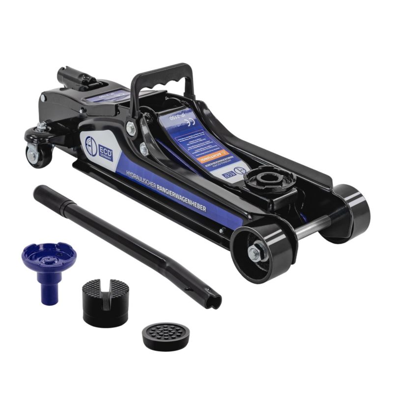 Podnośnik hydrauliczny ECD Germany samochodowy 2,5T płaska wysokość 80 do 360 mm w zestawie podkładka adapter SUV 360 czarny 1 szt