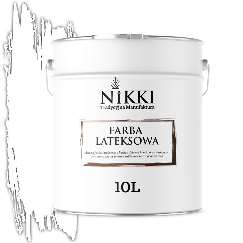 Farba Lateksowa Wewnętrzna Ściany i Sufity NIKKI Super Biała Głęboki Mat 10L
