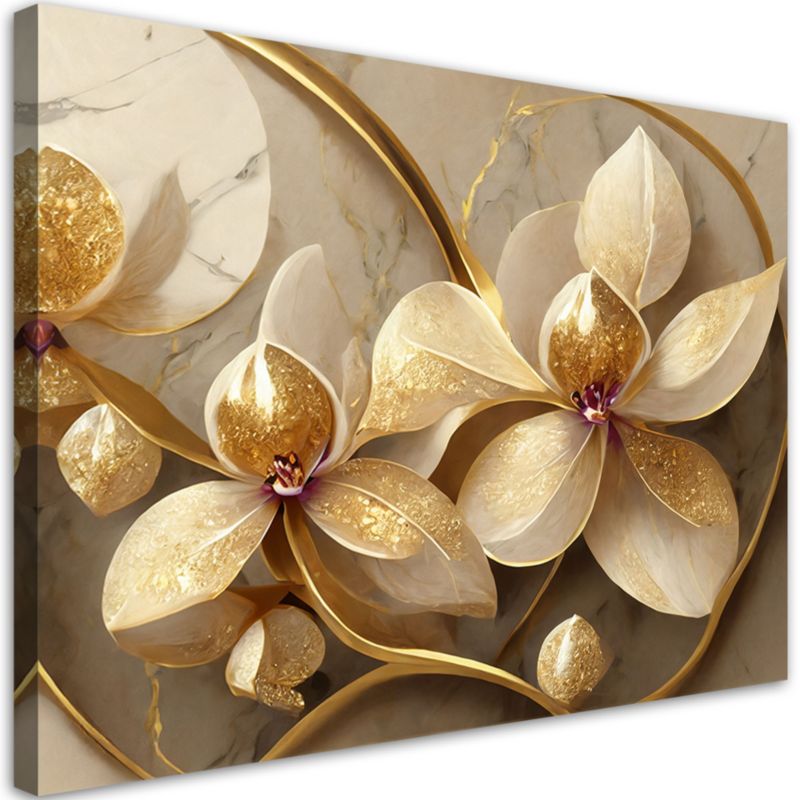 Obraz do salonu sypialni Feeby Kwiaty glamour złoty 90x60 cm 1szt