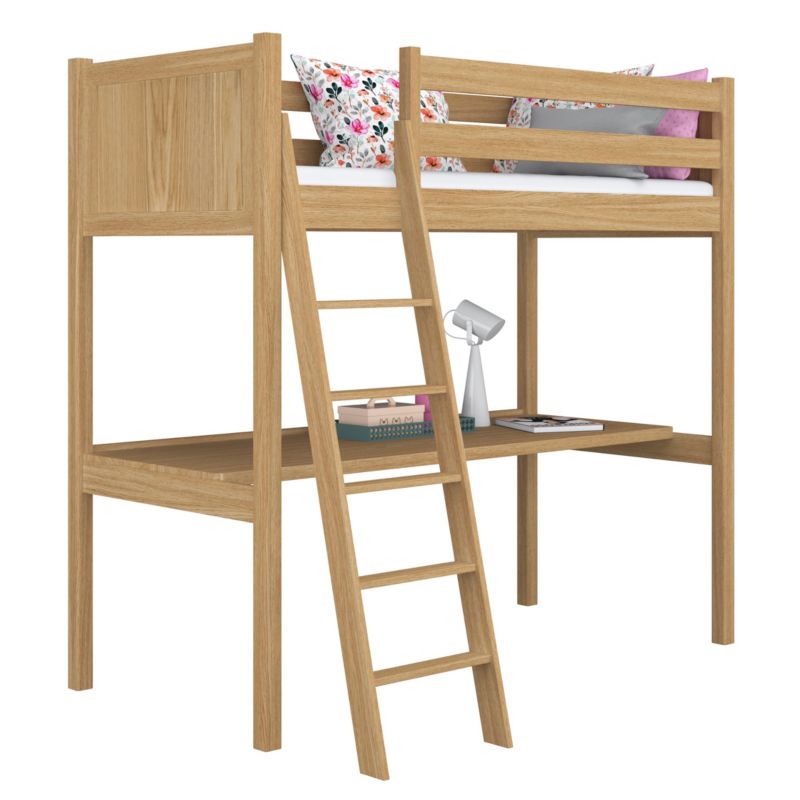 Dębowe łóżko N-WOOD na antresoli z biurkiem N04 dąb naturalny 80x180 1szt.
