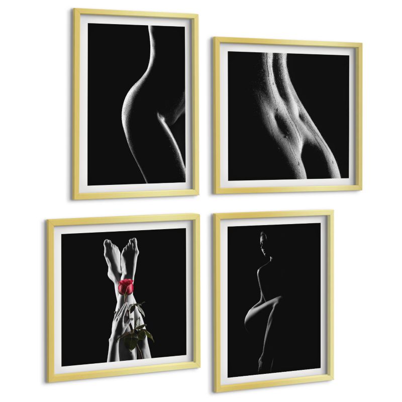 Komplet 4 Obrazów ArtPrintCave (2x50x50+2x40x60cm) Złota rama Czarno-Złote kobiece kształty 1 kpl.
