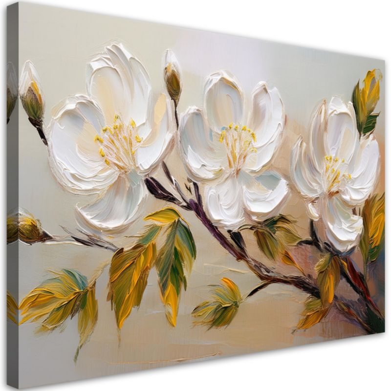 Obraz do salonu sypialni Feeby Białe Kwiaty Rośliny Gałązka 120x80cm 1szt