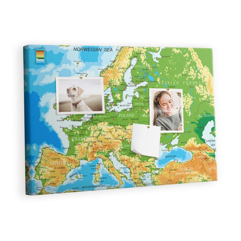 Tablica Korkowa Na Płótnie Tulup 60x40 cm Geografia Mapa Świata Ozdobna loft Pinezki kolorowe 1 kpl