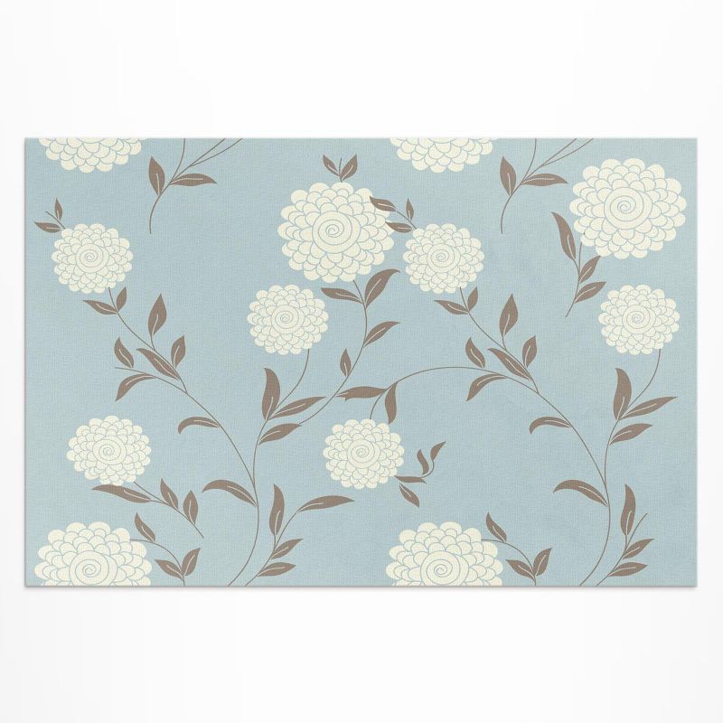 Dywan Winylowy Z Nadrukiem Wallfluent 100x150 cm Duże białe chryzantemy na pastelowym tle 1 szt.