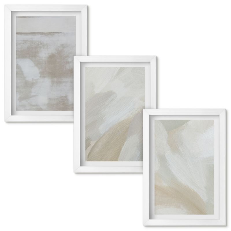 Zestaw Obrazów w Ramie Wallfluent Pociągnięcia pędzlem abstrakcyjnie Biała rama 20x30cm 3 szt.