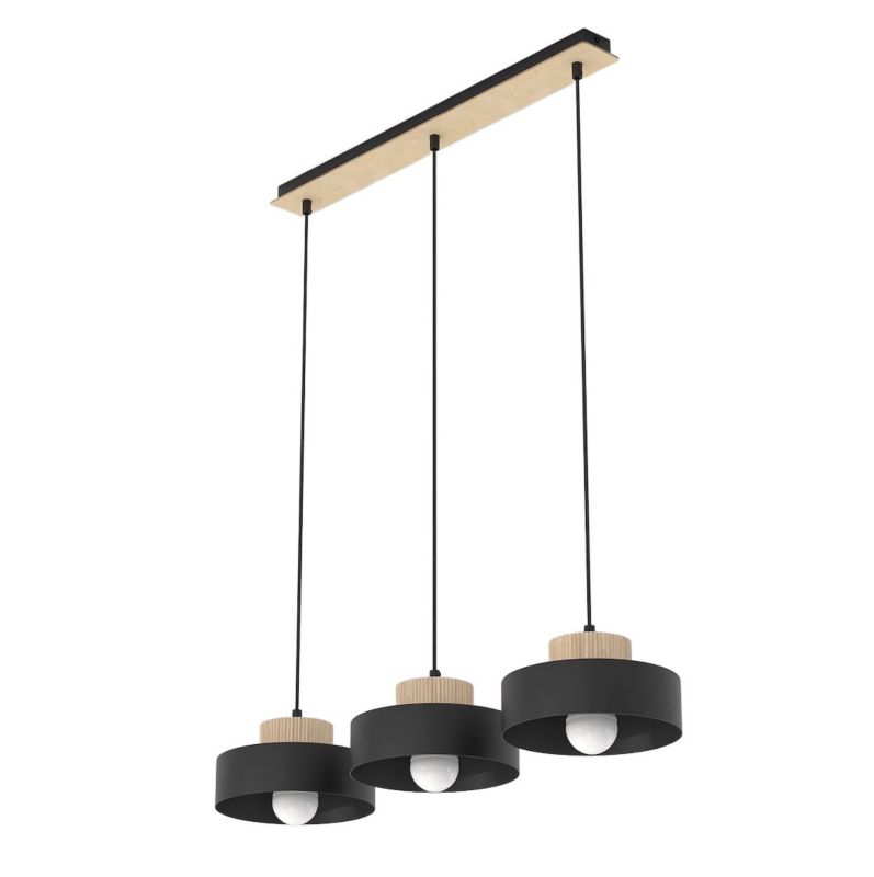 Lampa wisząca dwuwarstwowe klosze z drewnem Emibig KIVI czarna 3xE27x15W IP20 wym:140x73x20cm - 1 szt.