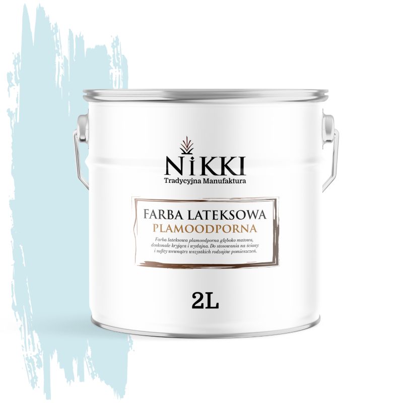 Farba Lateksowa Premium do Ścian i Sufitów Odporna na Plamy NIKKI Biel złamana w niebeski H0378 Głęboki Mat 2L