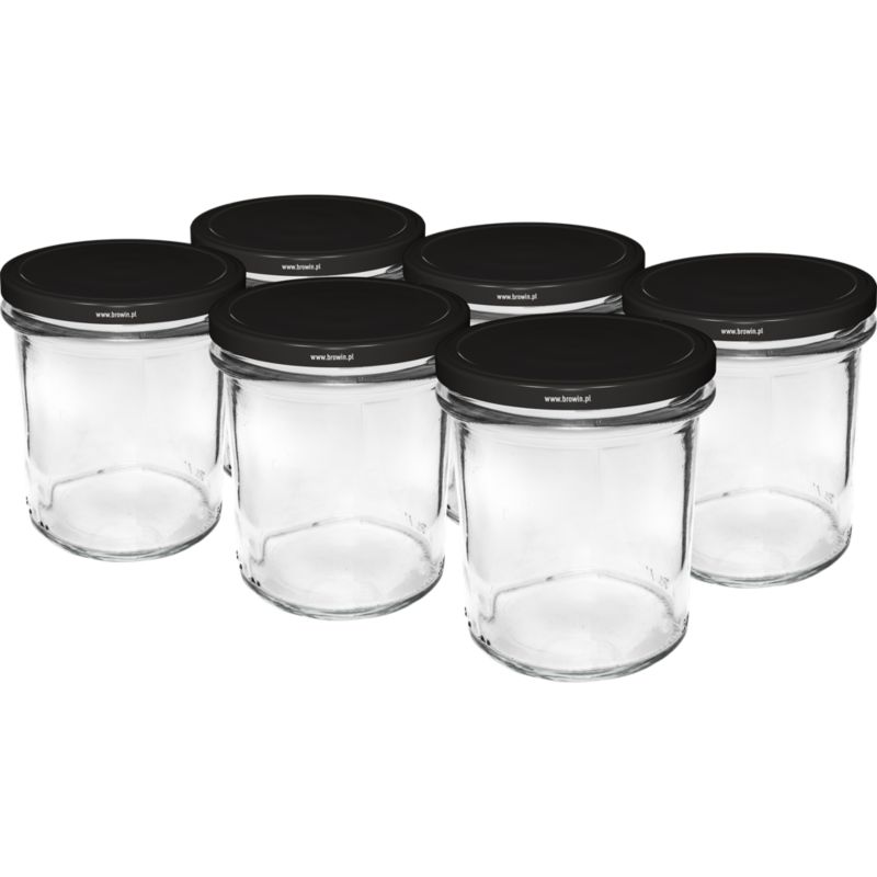 Słoik z czarną zakrętką fi 82 mm 350 ml 6 szt.