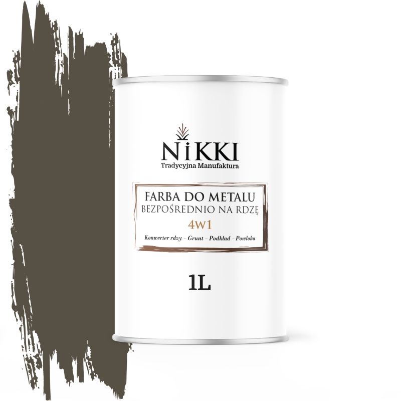 Farba do Metalu Antykorozyjna 4w1 NIKKI Szaro-brązowy RAL7013 Wysoki Połysk 1L