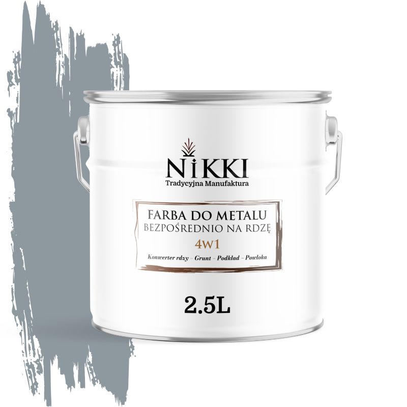 Farba do Metalu Antykorozyjna 4w1 NIKKI Szaro-błękitny RAL7001 Mat 2.5L
