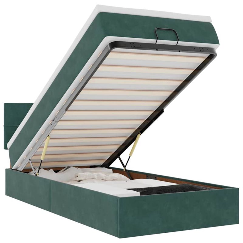 Łóżko otomana WaszeMeble z materacem 100x200 cm Ciemnozielony aksamit z LED ze schowkiem WM-3312605 1 szt.