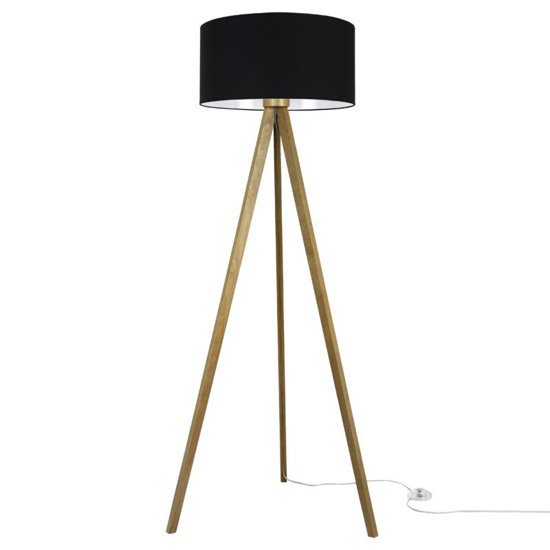 Lampa podłogowa trójnóg dębowy Light Home LH Gaja 1xE27 abażur walec 44cm czarny 1szt.