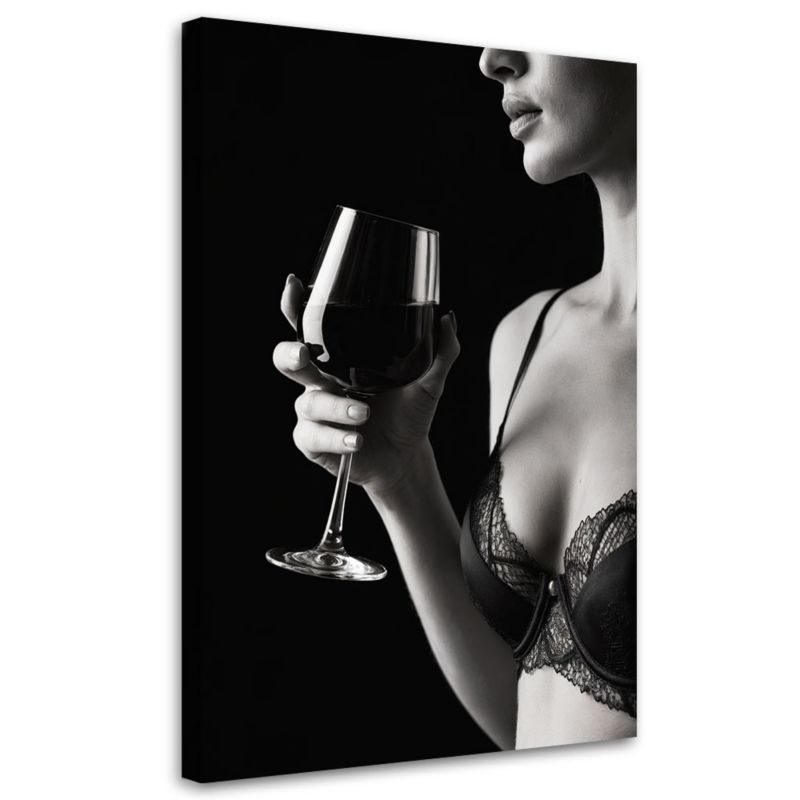 Obraz do sypialni Feeby Kobieta w bieliżnie z kieliszkiem wina 60x90cm 1szt