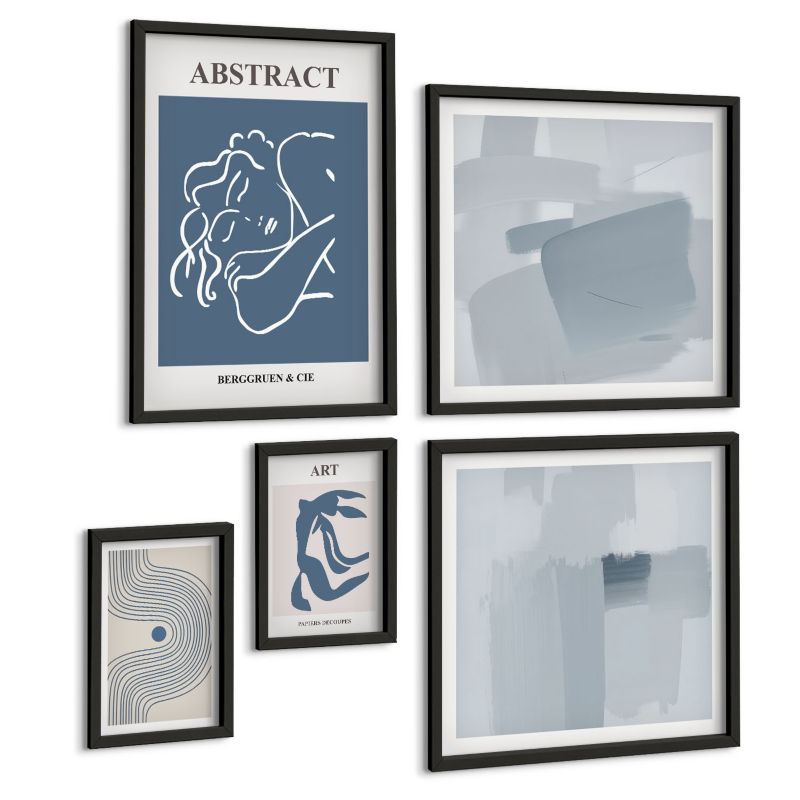 Galeria 5 Obrazów ArtPrintCave (2x50x50+2x20x30+40x60cm) Czarna rama Abstrakcyjne linie fale plakat 1 kpl.