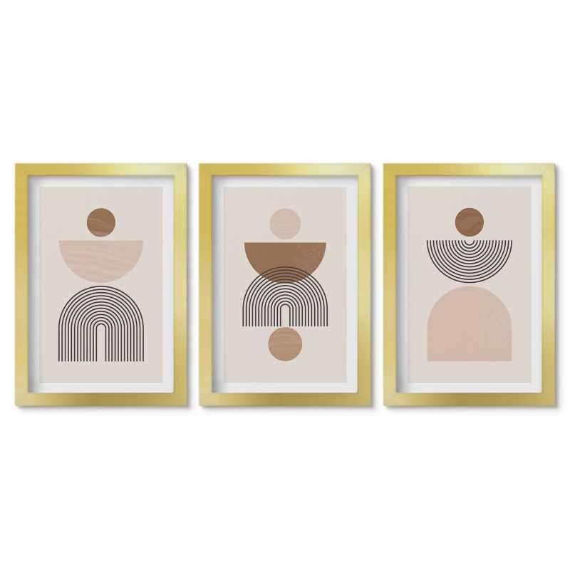 Zestaw 3 obrazów w złotych ramach Tulup 20x30 cm Abstrakcyjne brązowe kształty Galeria ścienna 1 kpl