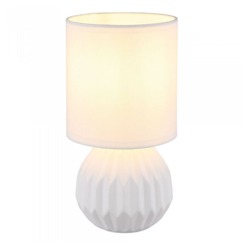 Lampa stołowa nocna Globo SYLAS 21730W biała, ceramika+tkanina, E14 max 40W, wys. 23 cm 1 szt.