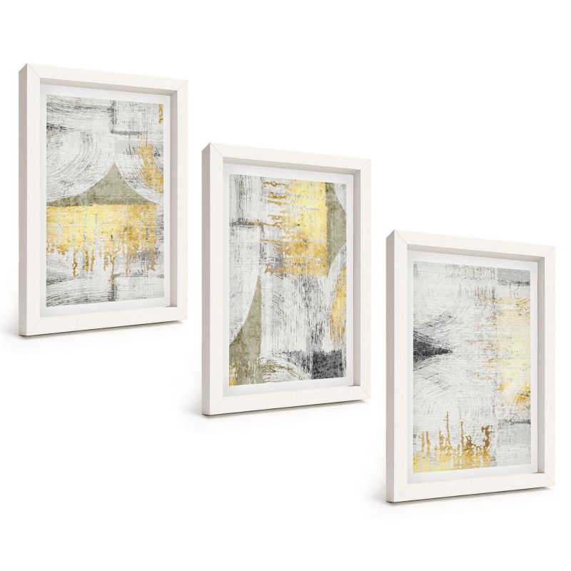 Zestaw 3 Obrazów w Białej Ramie ArtPrintCave 20x30 cm Galeria Ścienna Abstrakcyjne modne wzory malarskie 1 kpl.
